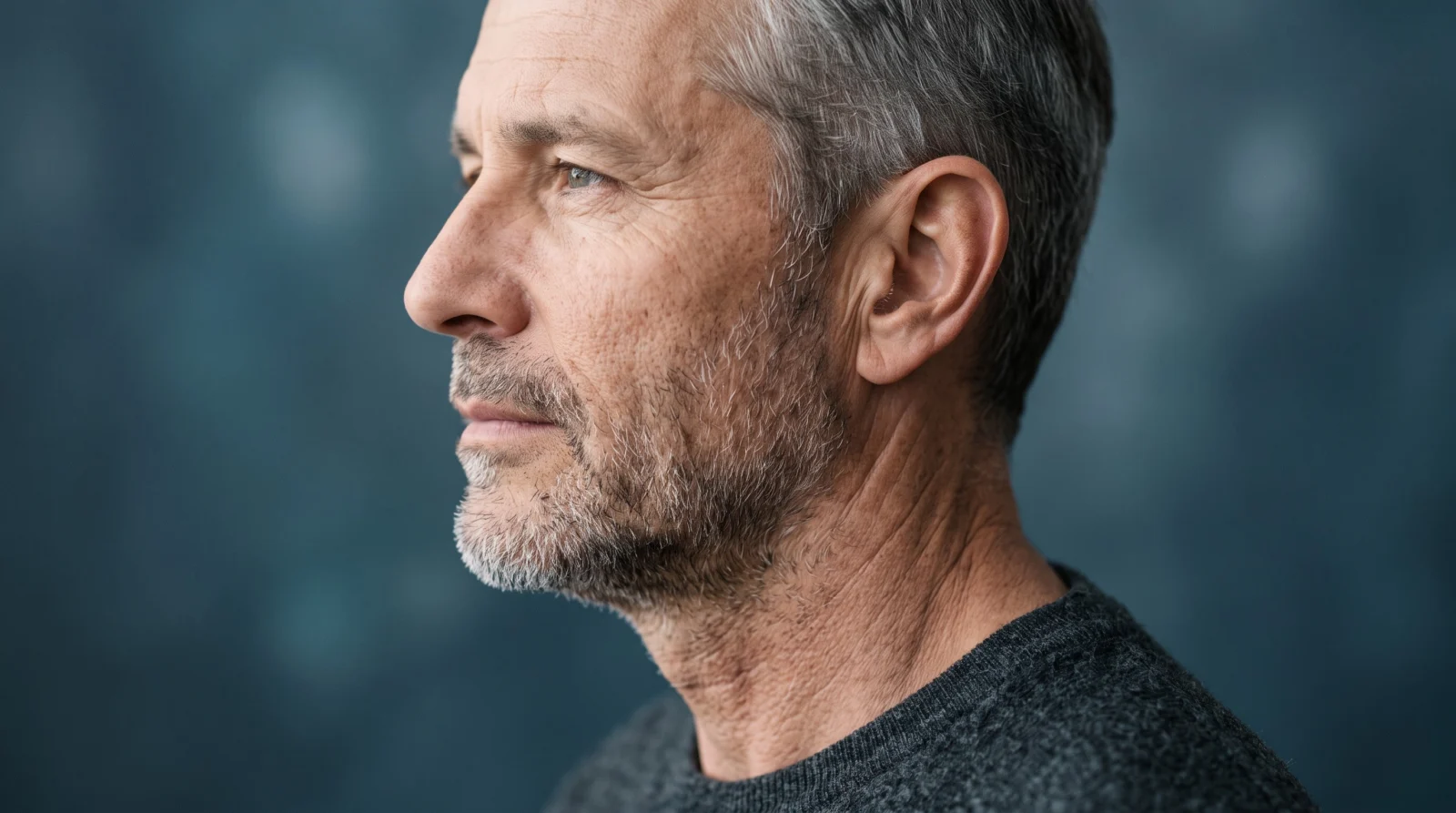 Side profile of a mature adult showing the jaw-to-neck contour