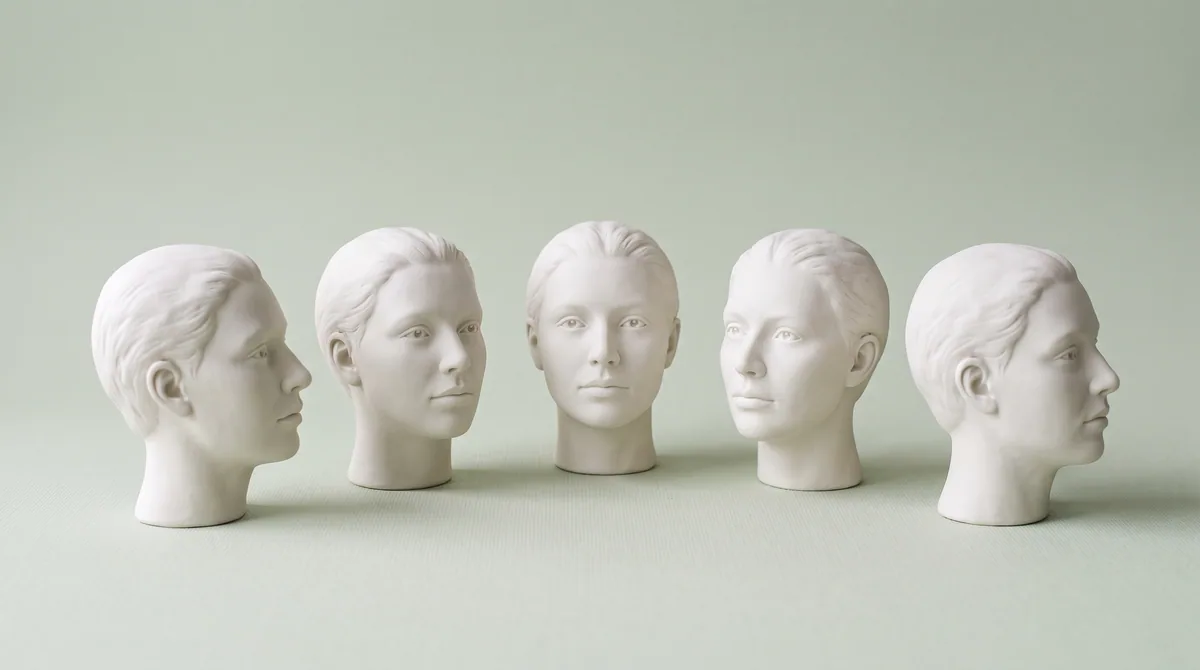 Sculptural head forms demonstrating useful photo angles
