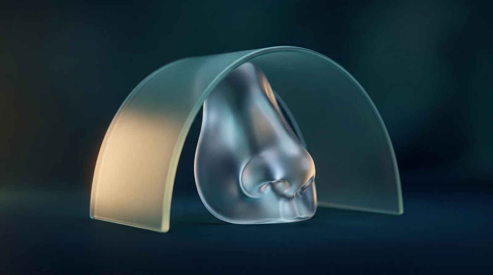 Person shielding face and healing nose from sun exposure after rhinoplasty